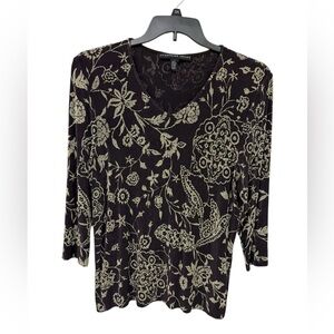 Josephine Chaus Black and Cream Fitted Graphic Blouse Size L